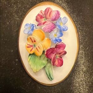 Vintage Hand Painted Artone Bone China Floral Brooch